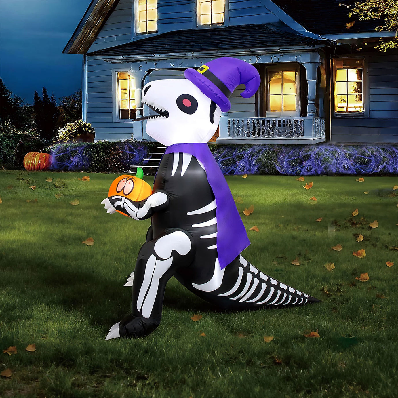 6ft Halloween Inflatable Dinosaur Skeleton LED Outdoor Decoration - Image 1