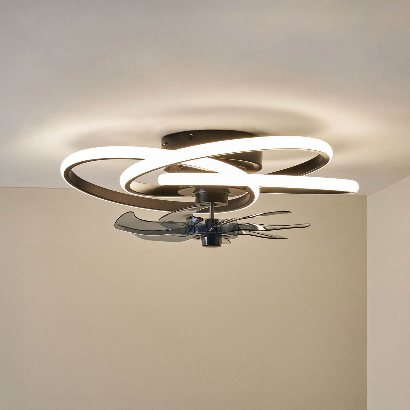 BHS LED Ceiling Fan Light Modern Remote control Black Warm White to Cool White - Image 1