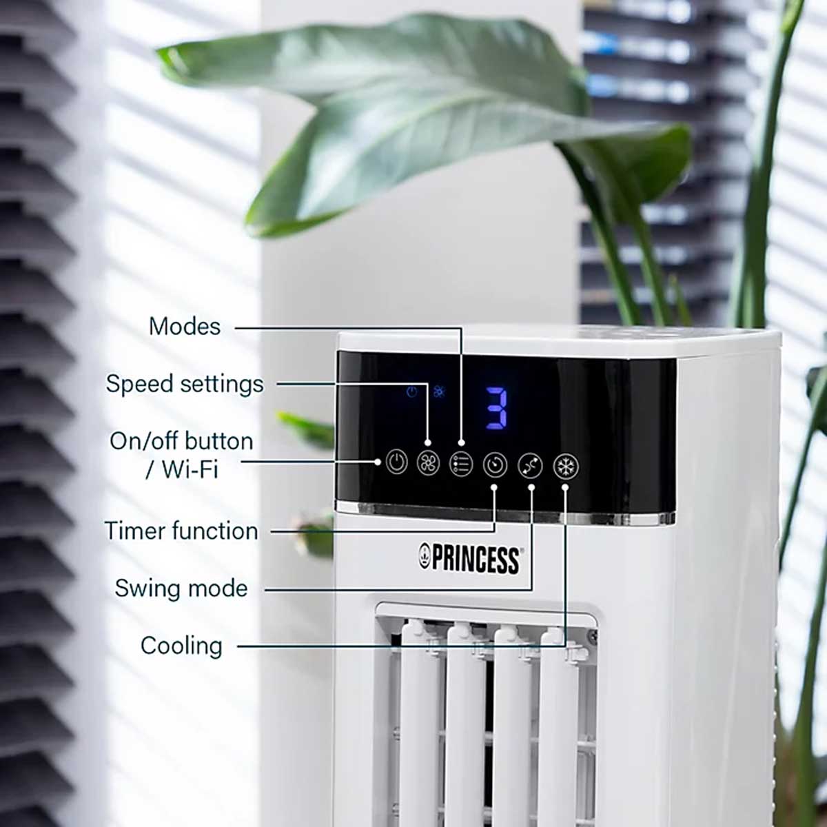 Princess Fan Air Cooler Portable Smart White Remote Timer 3 Speed Oscillating - Image 9