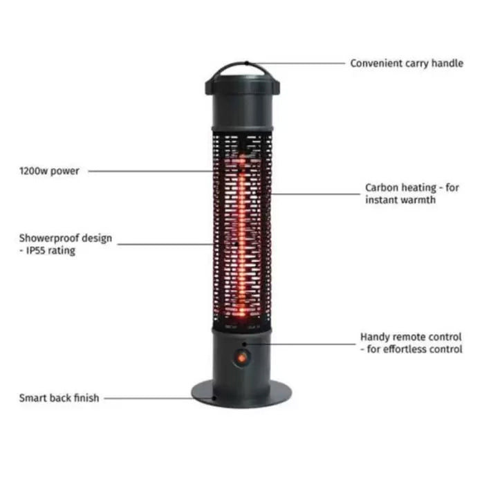 Garden Heater Tower Electric Portable IP54 Handle Outdoor Patio 65cm 1200W - Image 4