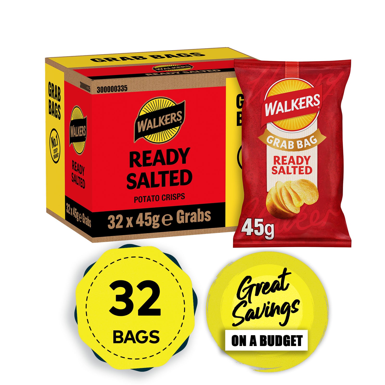 Walkers Crisps Ready Salted Sharing Pack 32 x 45g - Image 1