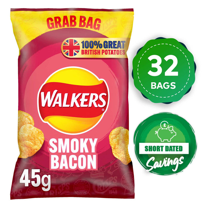 Walkers Crisps Smokey Bacon Suitable for vegetarians 32 x 45g - Image 1