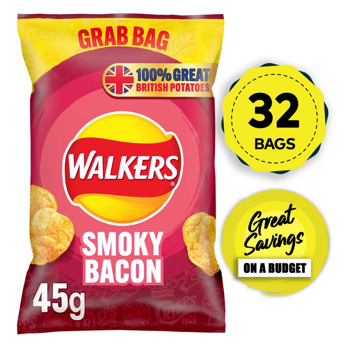 Walkers Crisps Smokey Bacon Suitable for vegetarians 32 x 45g - Image 1