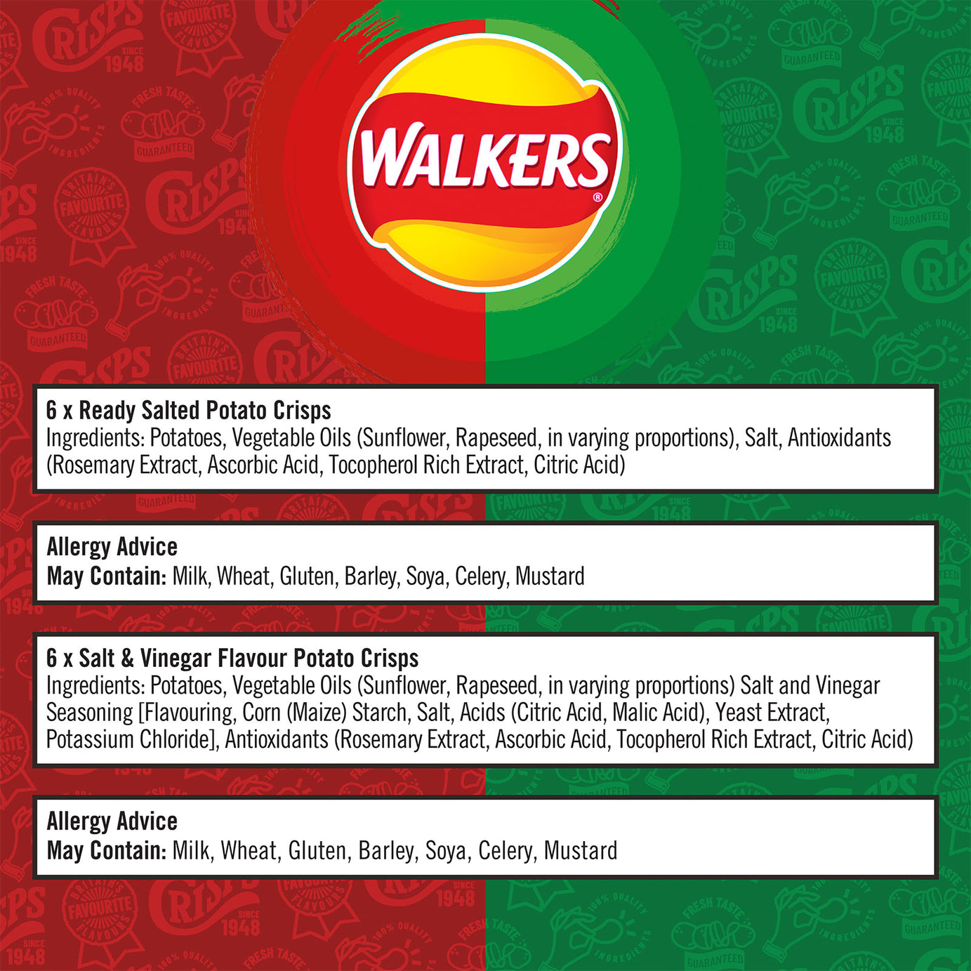 Walkers Crisps Ready Salted and Salt & Vinegar Variety Multipack Bundle 180x25g - Image 3