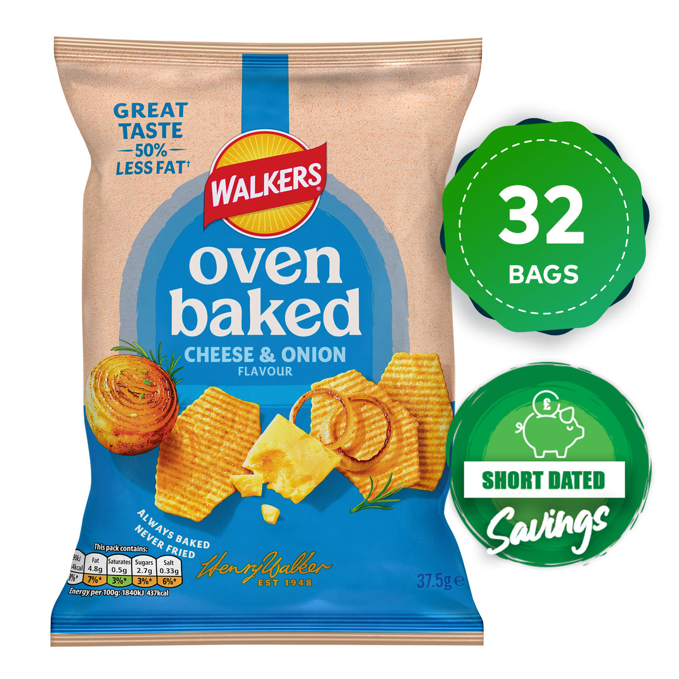 Walkers Baked Crisps Cheese & Onion Snack Sharing Lunch 32 x 37.5g - Image 10