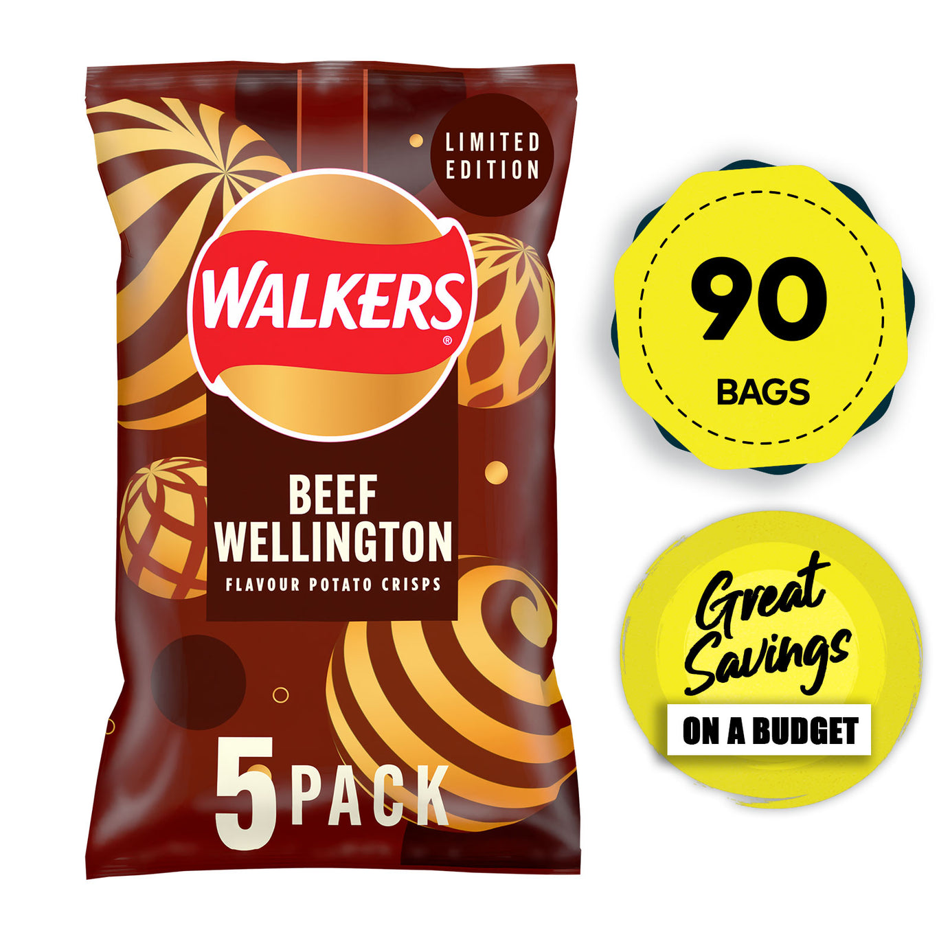 Walkers Crisps Beef Wellington Multipack Snacks 90 Bags x 25g - Image 1