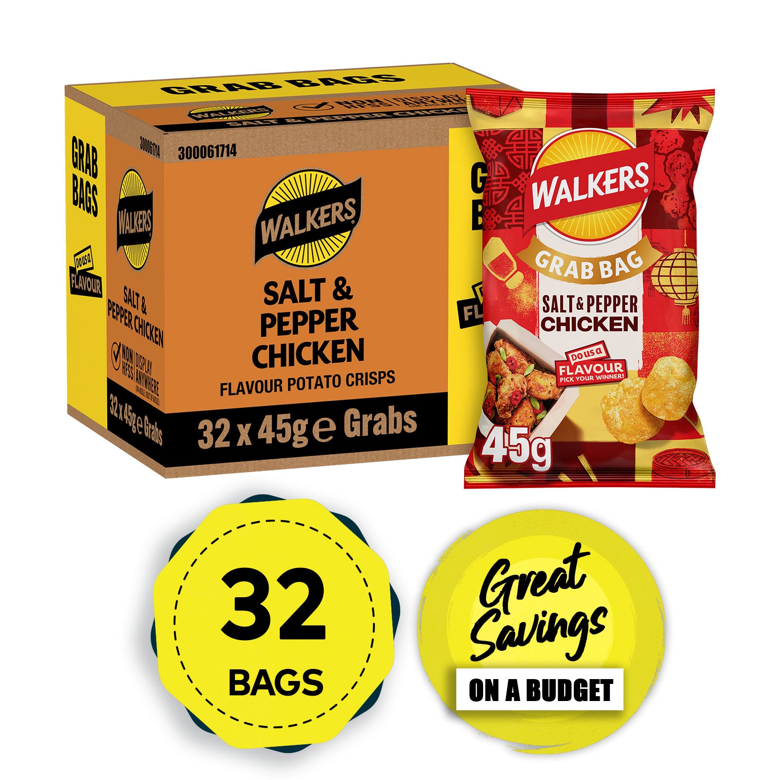 Walkers Crisps Salt & Pepper Chicken Grab Bag 32 x 45g - Image 1