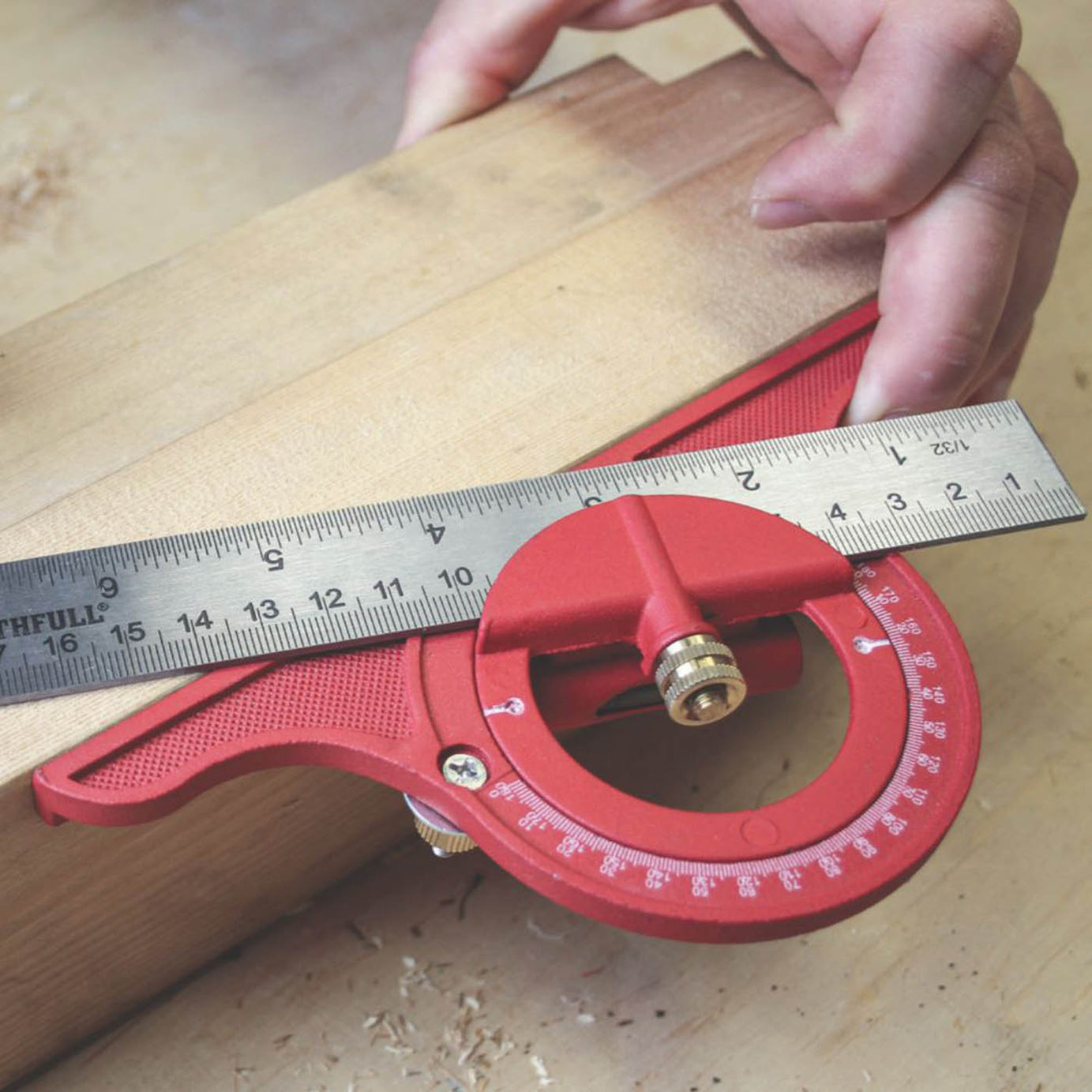 Faithfull Combination Square With Protractor Stainless Steel 12inches Red 300mm - Image 4
