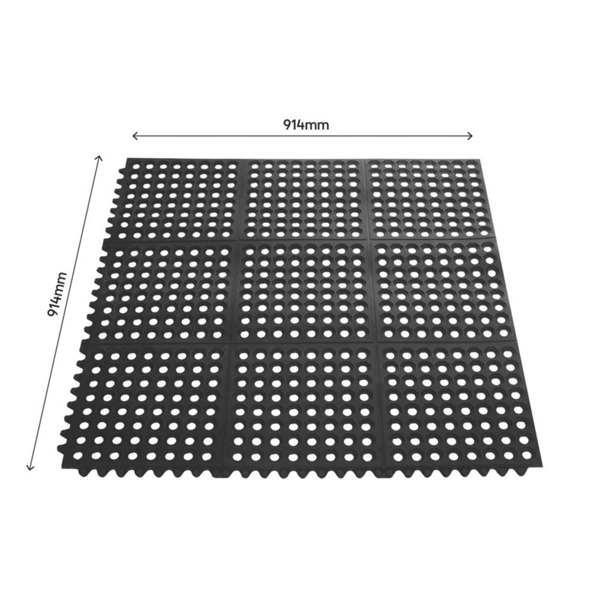 Floor Rubber Mats Interlocking No Slip Durable Kitchen T12mm 914x914mm Pack of 4 - Image 3