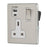 Switched Socket 13A Type A C USB Charger 3.1A 15.5W Brushed Stainless Steel - Image 1