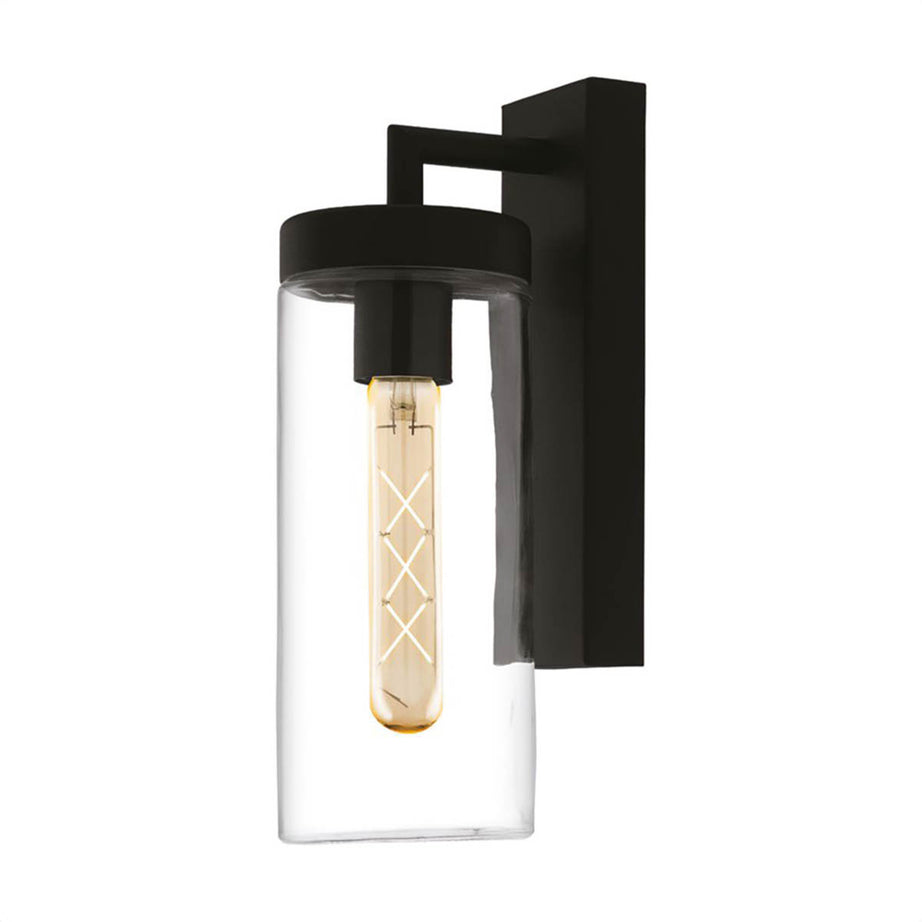 Outdoor Wall Light Black Cylindrical Clear Glass Shade Patio Porch Modern - Image 1