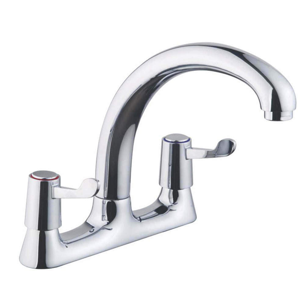 Kitchen Tap Mixer Chrome Dual Lever Swivel Spout ¼ Turn Traditional Faucet - Image 1
