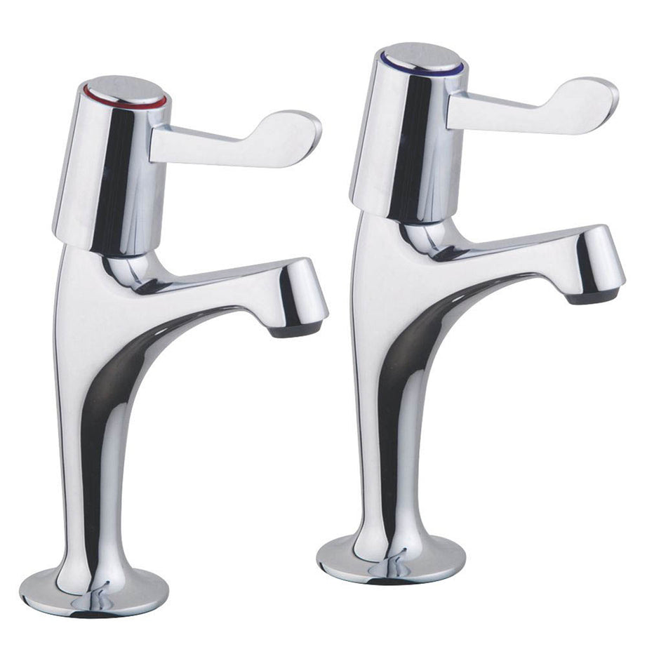 Kitchen Sink Pillar Taps Chrome Single Lever  ¼ Turn Cold Hot Pair Traditional - Image 1