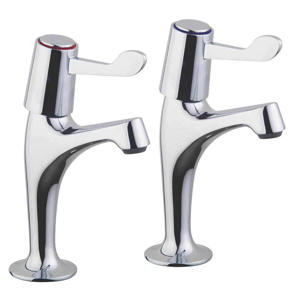 Kitchen Sink Pillar Taps Chrome Single Lever  ¼ Turn Cold Hot Pair Traditional - Image 1