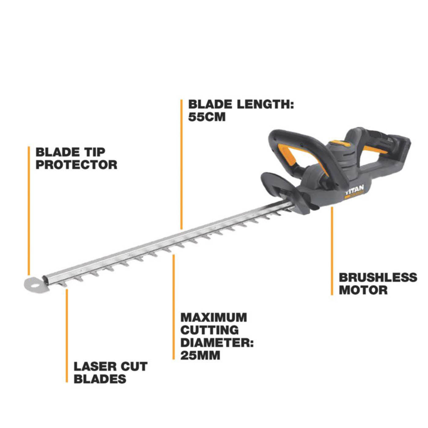 Titan  TTI1208GHT 55cm 18V Li-Ion TXP Brushless Cordless Hedge Trimmer - Bare - Image 3