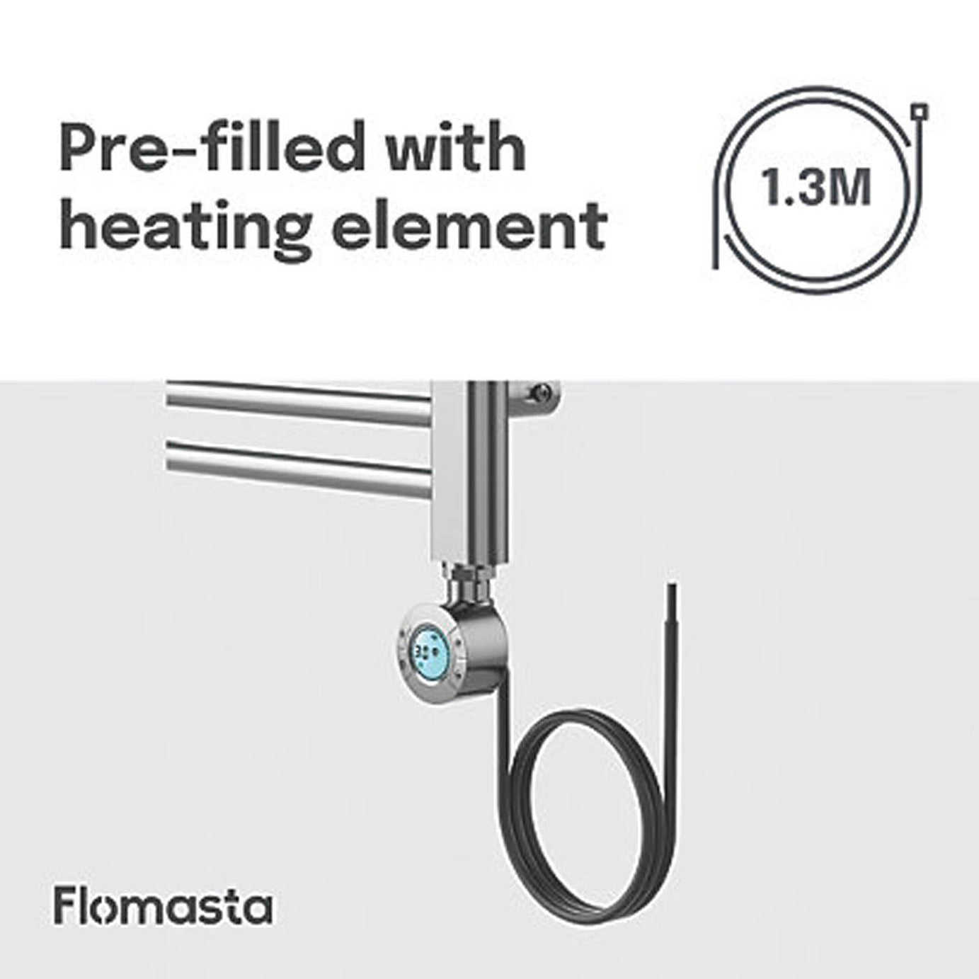 Flomasta 700mm x 400mm 512BTU Chrome Curved Electric Towel Radiator - Image 7