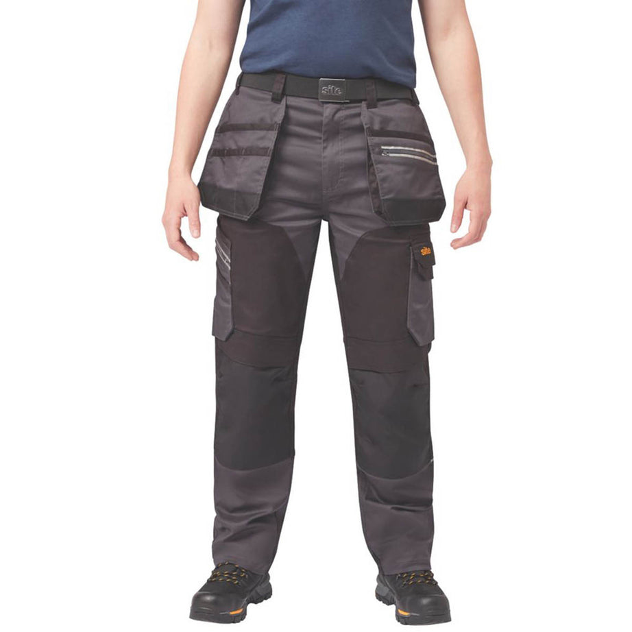 Site Work Trousers Mens Regular Fit Grey Black Stretch Holster Cargo 40"W 30"L - Image 4