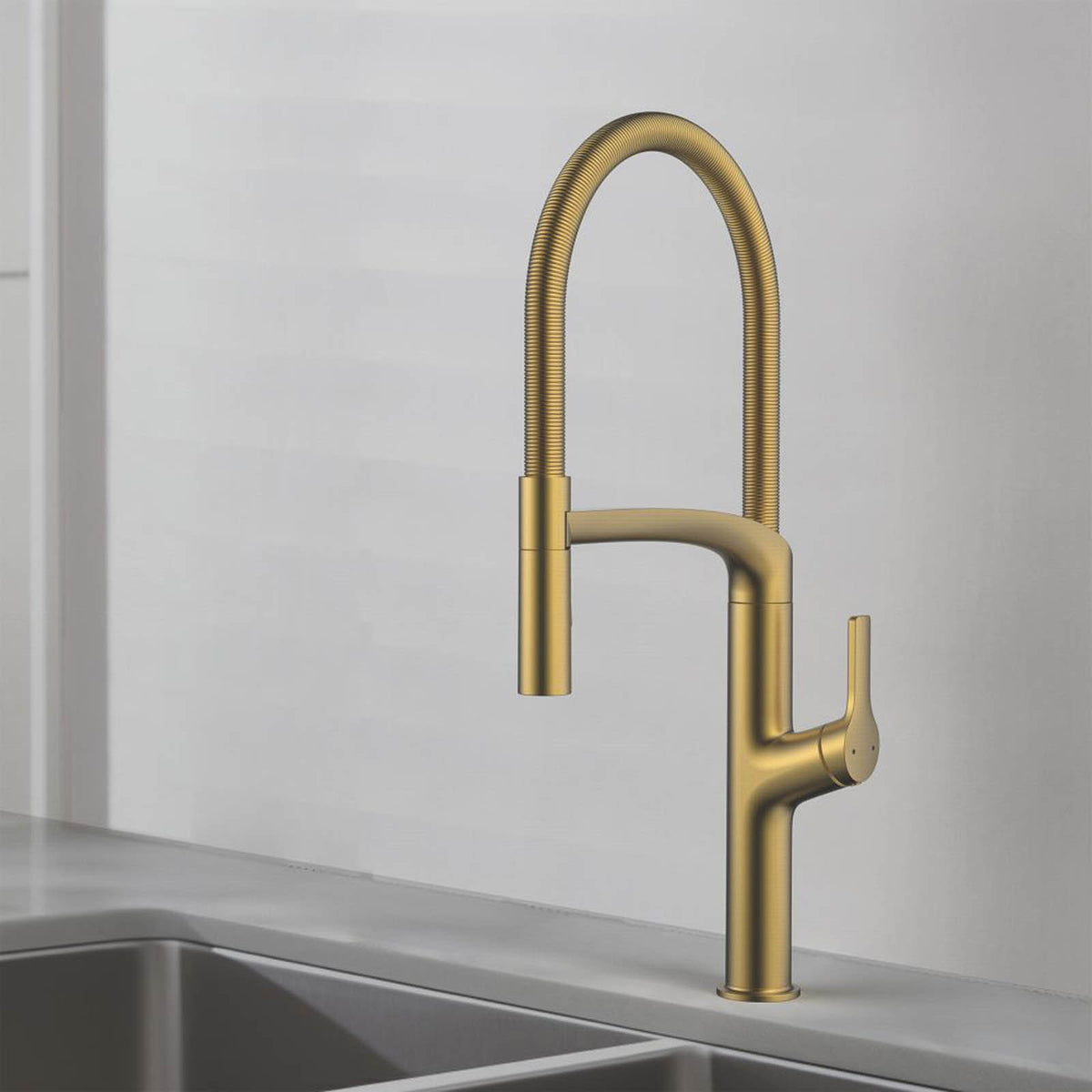 Swirl Kitchen Sink Tap Mixer Brass Effect Pull Out Single Lever Modern Faucet - Image 2