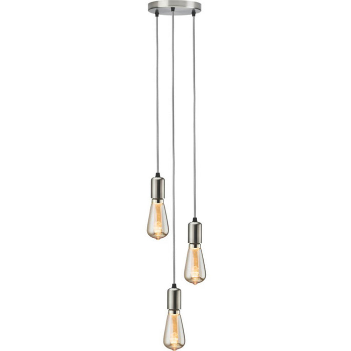 Pendant Ceiling Light 3 Lamp Steel Brushed Chrome Adjustable Contemporary - Image 1