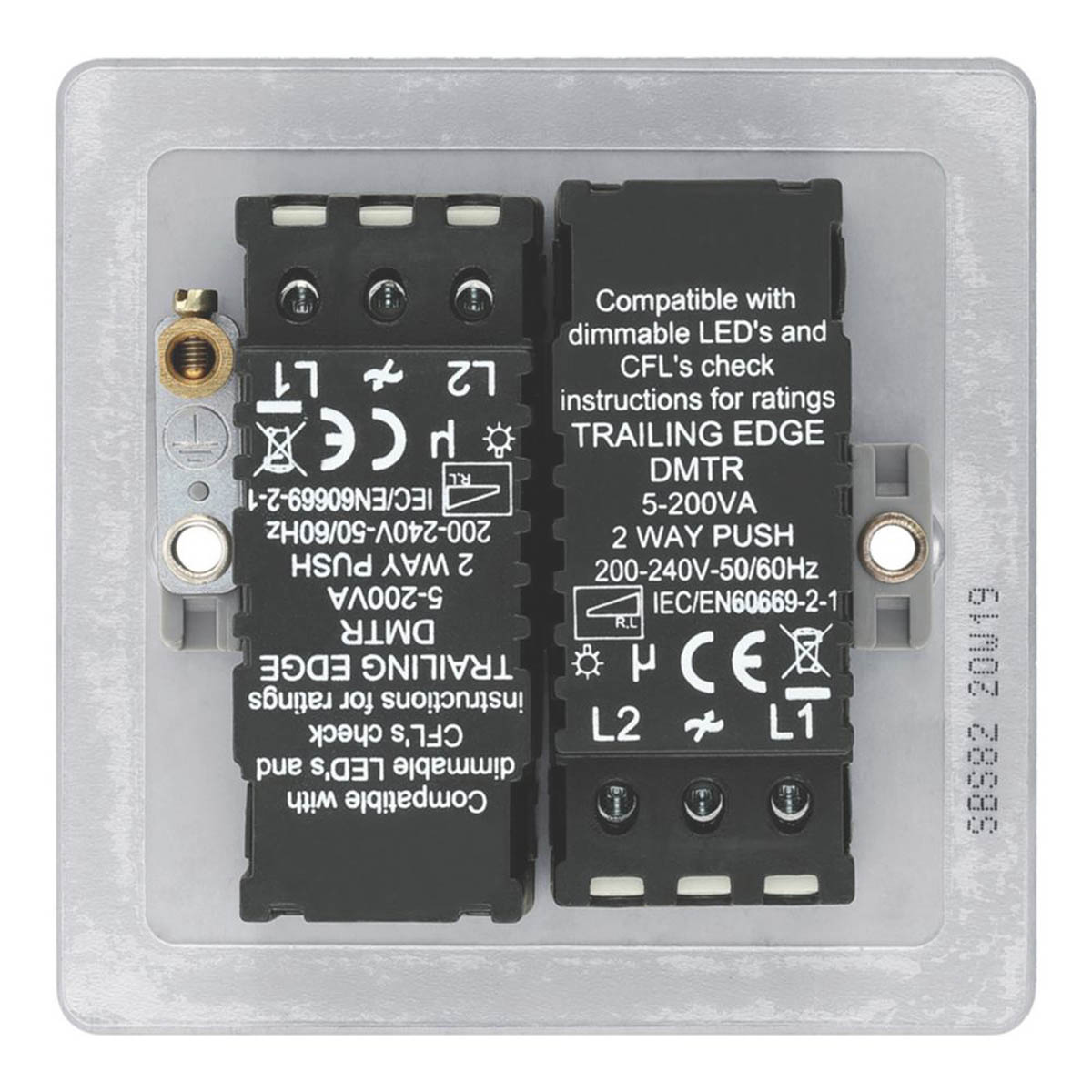 LAP LED Dimmer Wall Switch 2-Gang 2-Way Brushed Steel Colour-Matched Inserts - Image 4