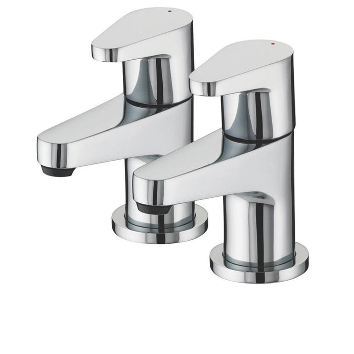 Swirl Basin Pillar Taps Chrome Single Lever Brass Bathroom Hot Cold Pair - Image 4