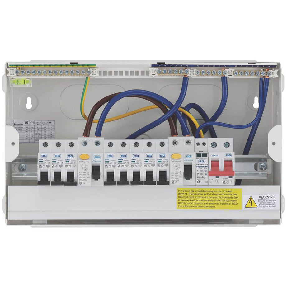 British General Consumer Unit Main Switch with SPD 9-Module 8-Way Part-Populated - Image 2