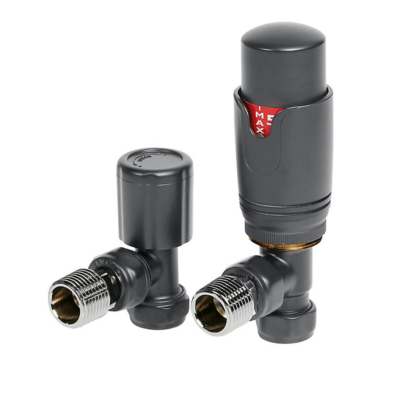 Towelrads Radiator Valves TRV And Lockshield Angled Anthracite Thermostatic Pair - Image 1