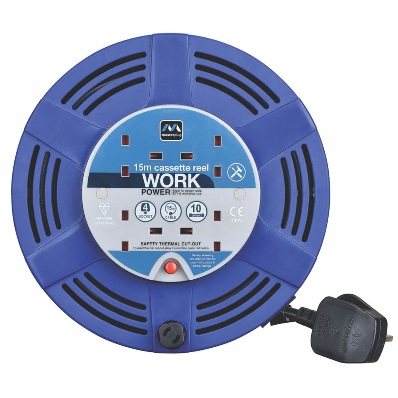 Cable Reel Extension Lead Lightweight Garden 10A 4-Gang 15m Large Cassette 240V - Image 2