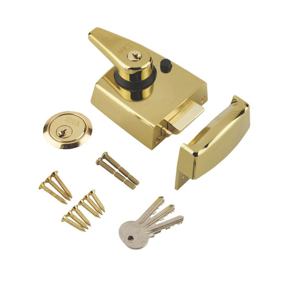 ERA Night Latch Double Locking Polished Brass Finish 60mm Backset 3 Keys - Image 1
