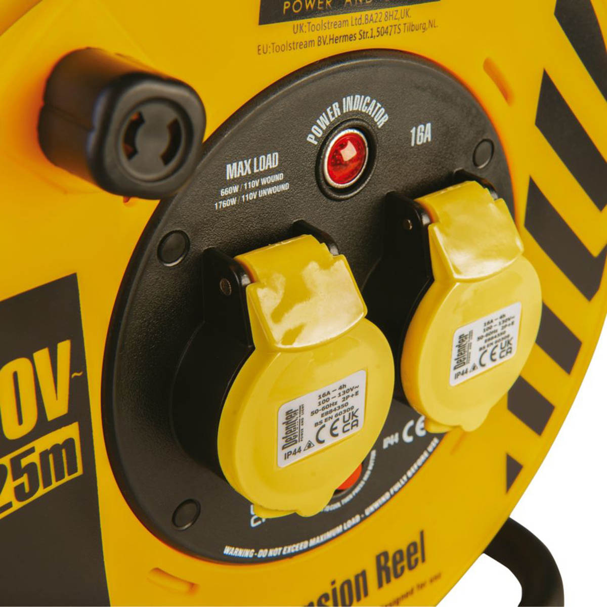Defender Extension Cable Reel 110V E6455 16A 2 Gang Heavy Duty Lightweight 25m - Image 3