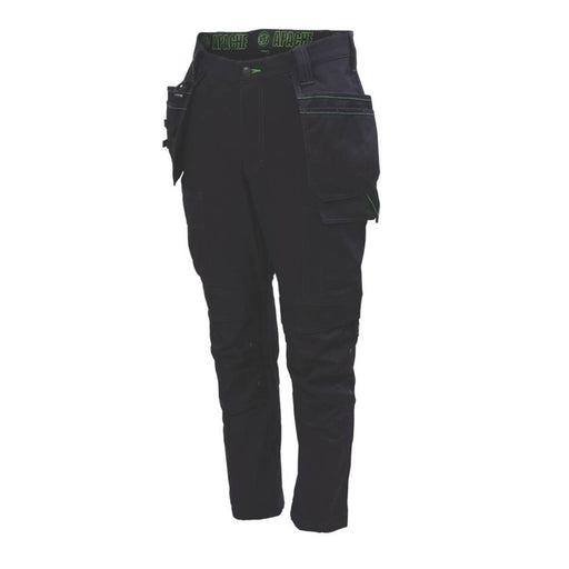 Apache Work Trouser Mens Slim Fit Stretch Black Cargo Multi Pockets 32"W 29"L - Image 1