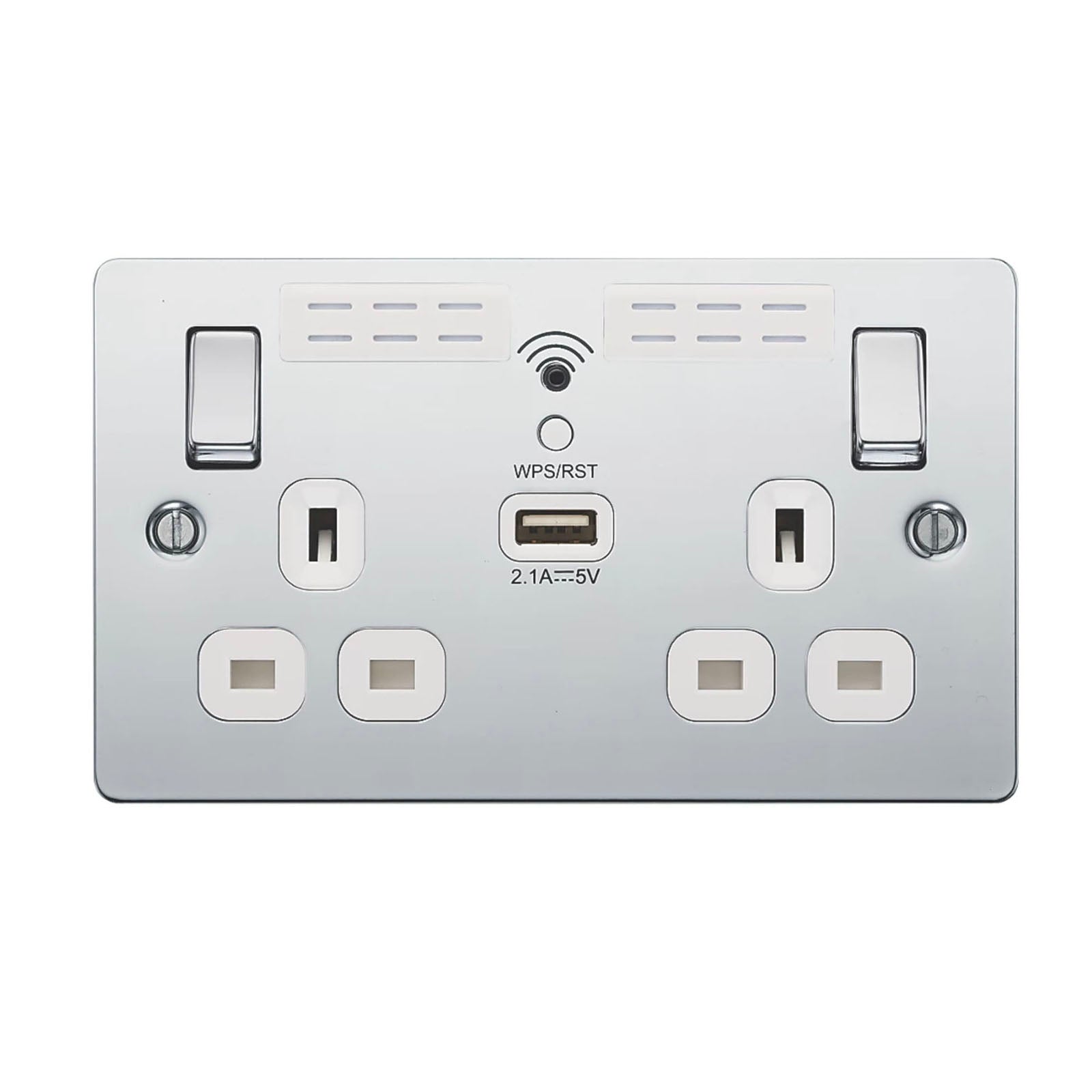 LAP Switched Socket USB Wi-Fi Extender 2 Gang Single Pole Type A USB Chrome 13 A - Image 2
