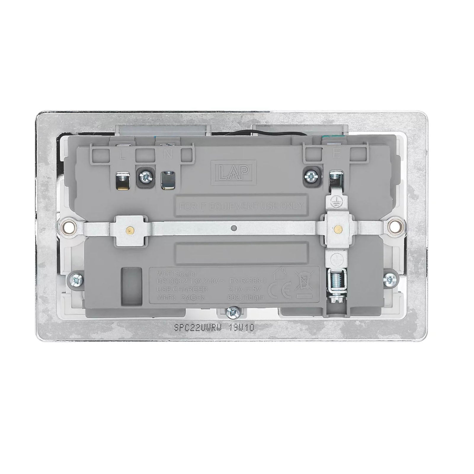 LAP Switched Socket USB Wi-Fi Extender 2 Gang Single Pole Type A USB Chrome 13 A - Image 4