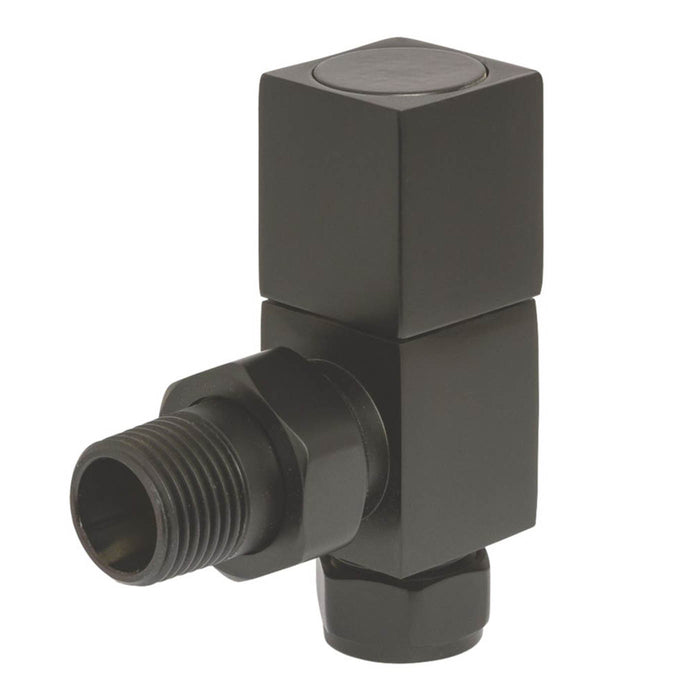 Towelrads Radiator Valve Square Angled Black Brass 15mm x 1/2" Twin Pack - Image 1