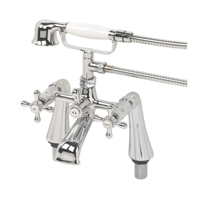 Bath Shower Mixer Tap Chrome Cross Head Round Brass Bathroom Traditional Design - Image 1