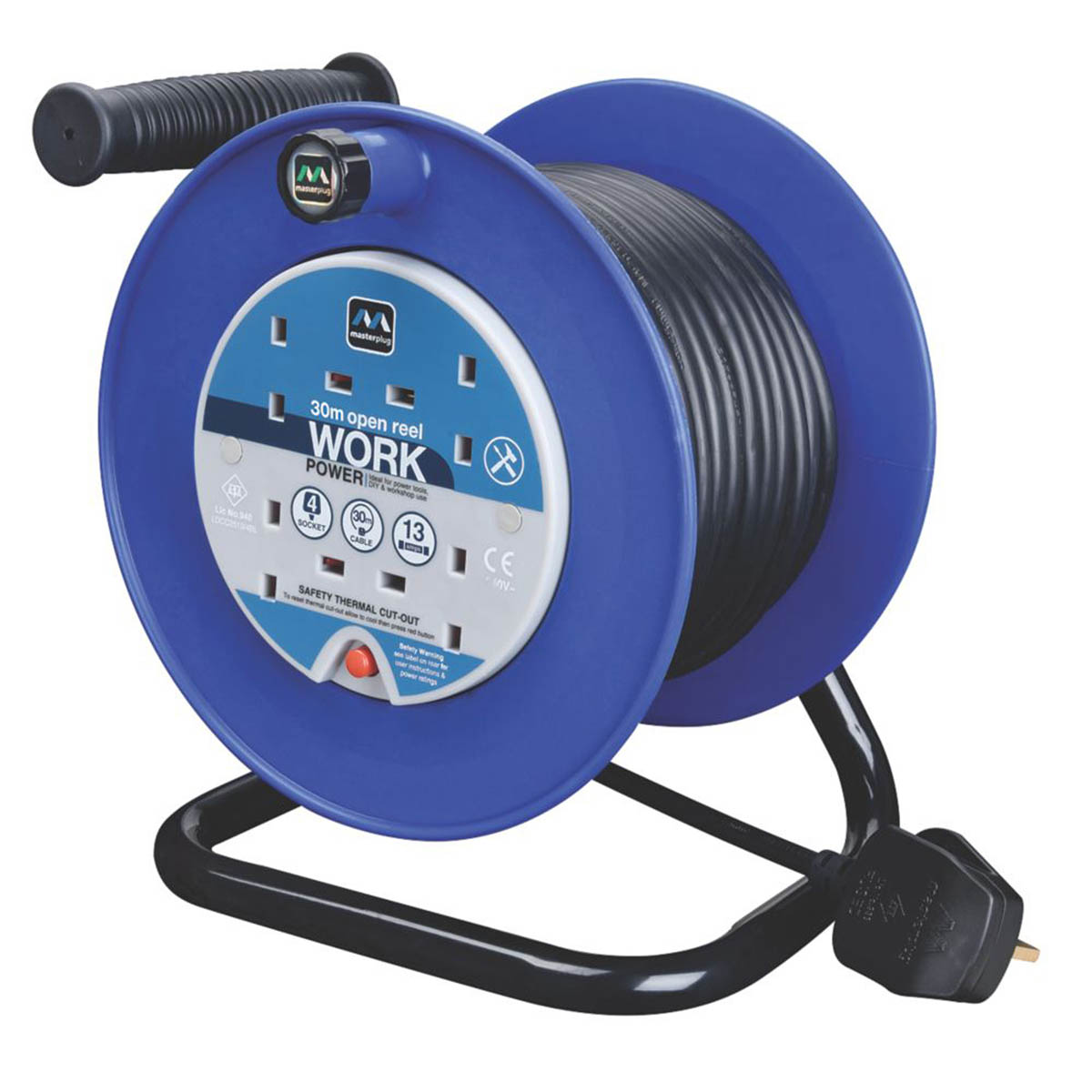 Masterplug Cable Reel 13A 4 Gang Extension Heavy Duty IP20 Indoor Outdoor 30m - Image 1