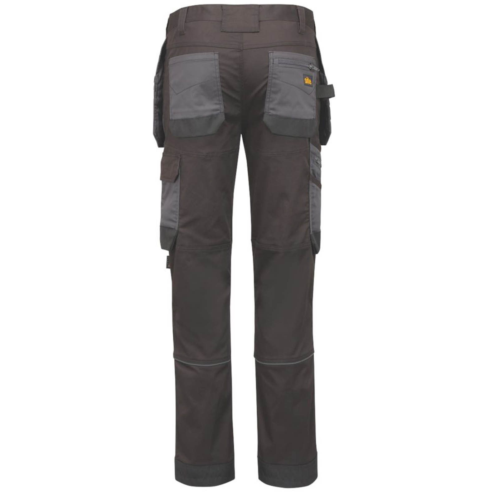 Site Work Trousers Mens Slim Fit Grey Black Stretch Multi Pockets Cargo 36W 32L - Image 3