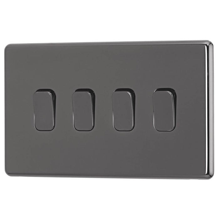 Light Wall Switch Rocker 10A 4-Gang 2-Way Black Nickel Screwless Raised Slim - Image 1