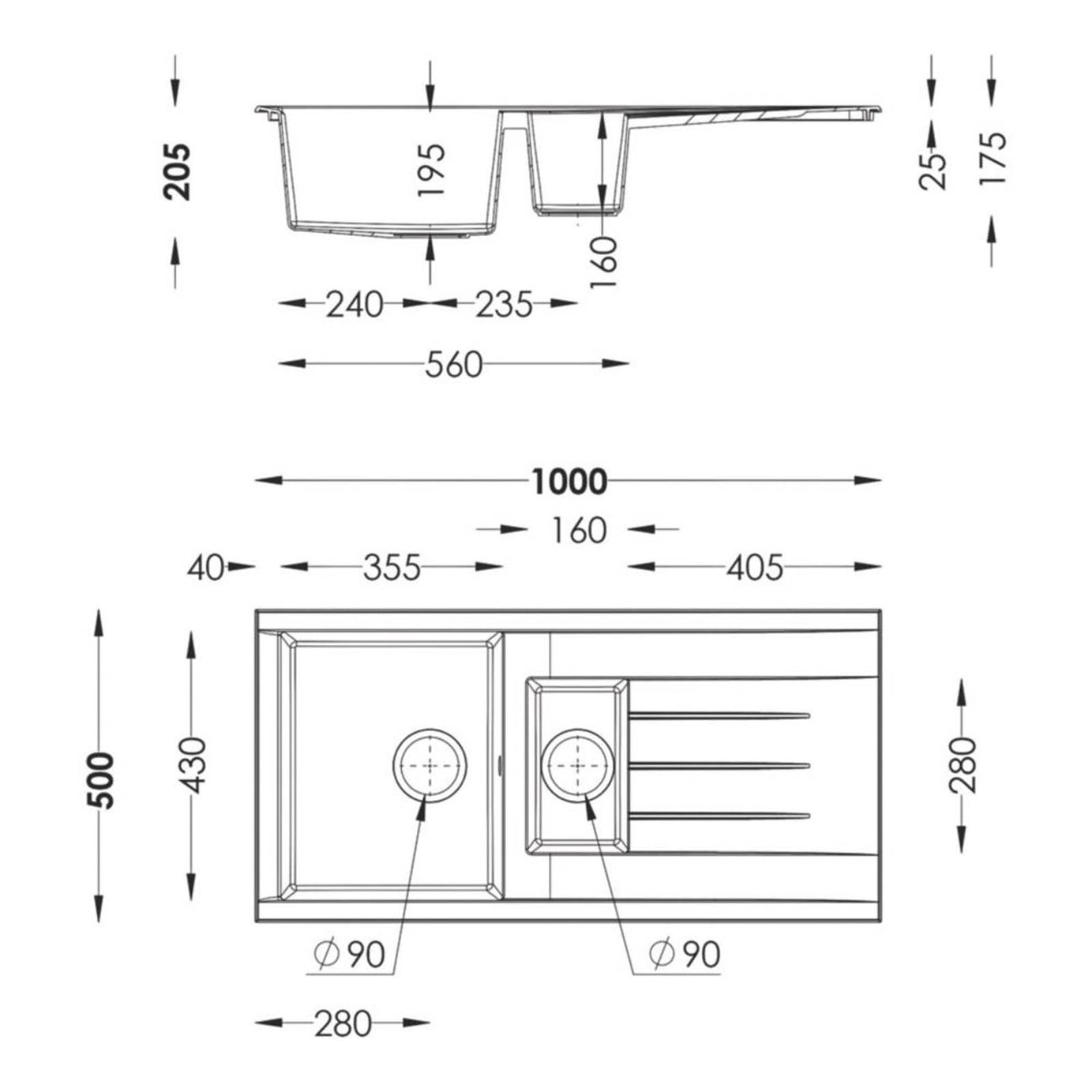 Swirl Erzen 1.5 Bowl  Grey Composite Sink 1000mm x 500mm - Image 3