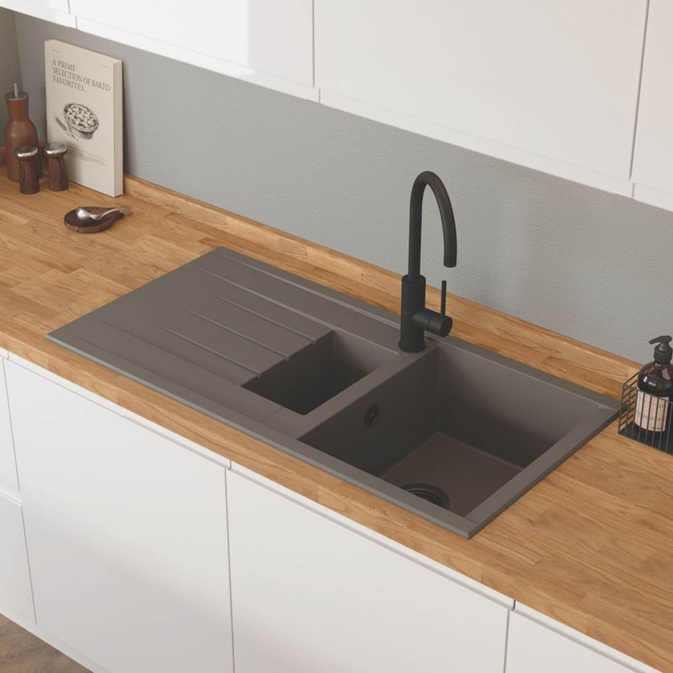 Swirl Erzen 1.5 Bowl  Grey Composite Sink 1000mm x 500mm - Image 5