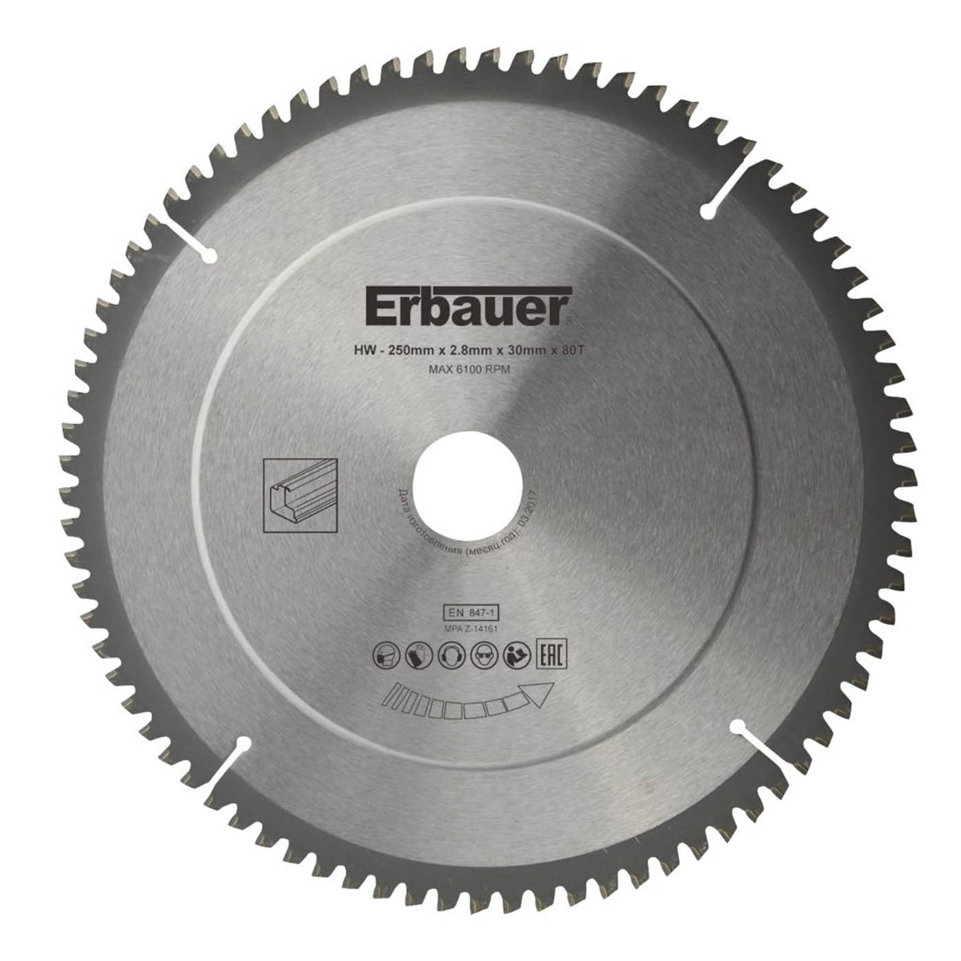Erbauer  Aluminium TCT Saw Blade 250 x 30mm 80T - Image 2