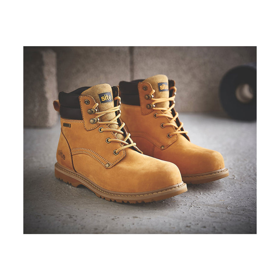 Site Safety Boots Mens Wide Fit Tan Leather Waterproof Shoes Steel Toe Size 11 - Image 2