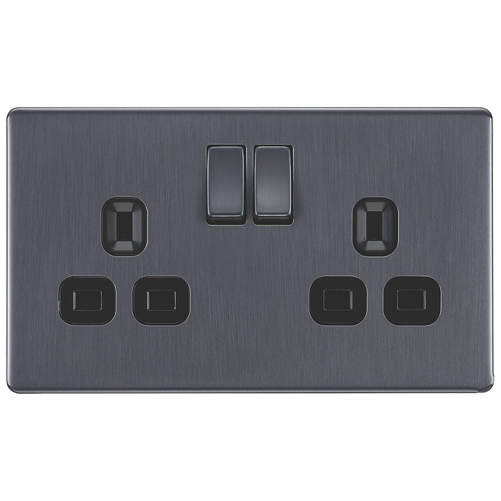 LAP Power Socket 2 Gang Double Pole Grey Screwless Faceplate 13A 240V Pack Of 5 - Image 2