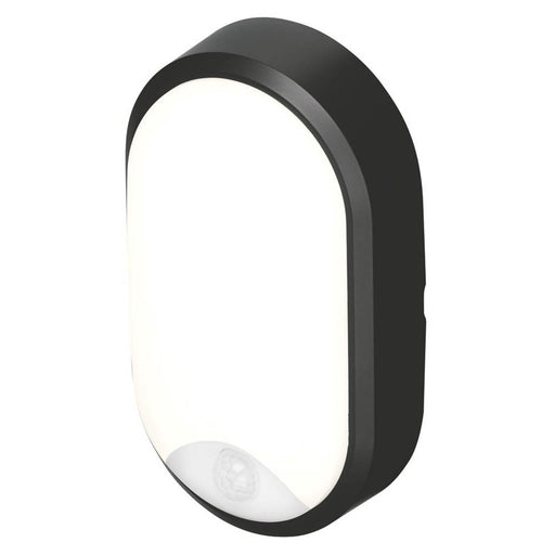 Outdoor LED Wall Ceiling Bulkhead Light Oval With PIR Sensor Oval Black 1100lm - Image 1