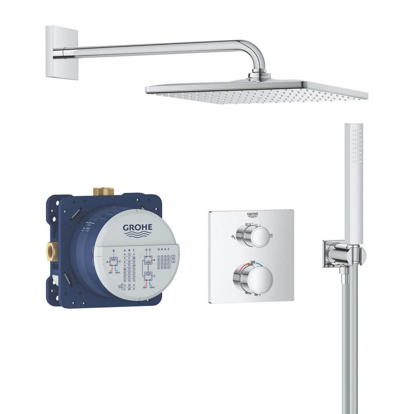 Grohe Thermostatic Shower System Concealed Chrome Single Spray Pattern Square - Image 1