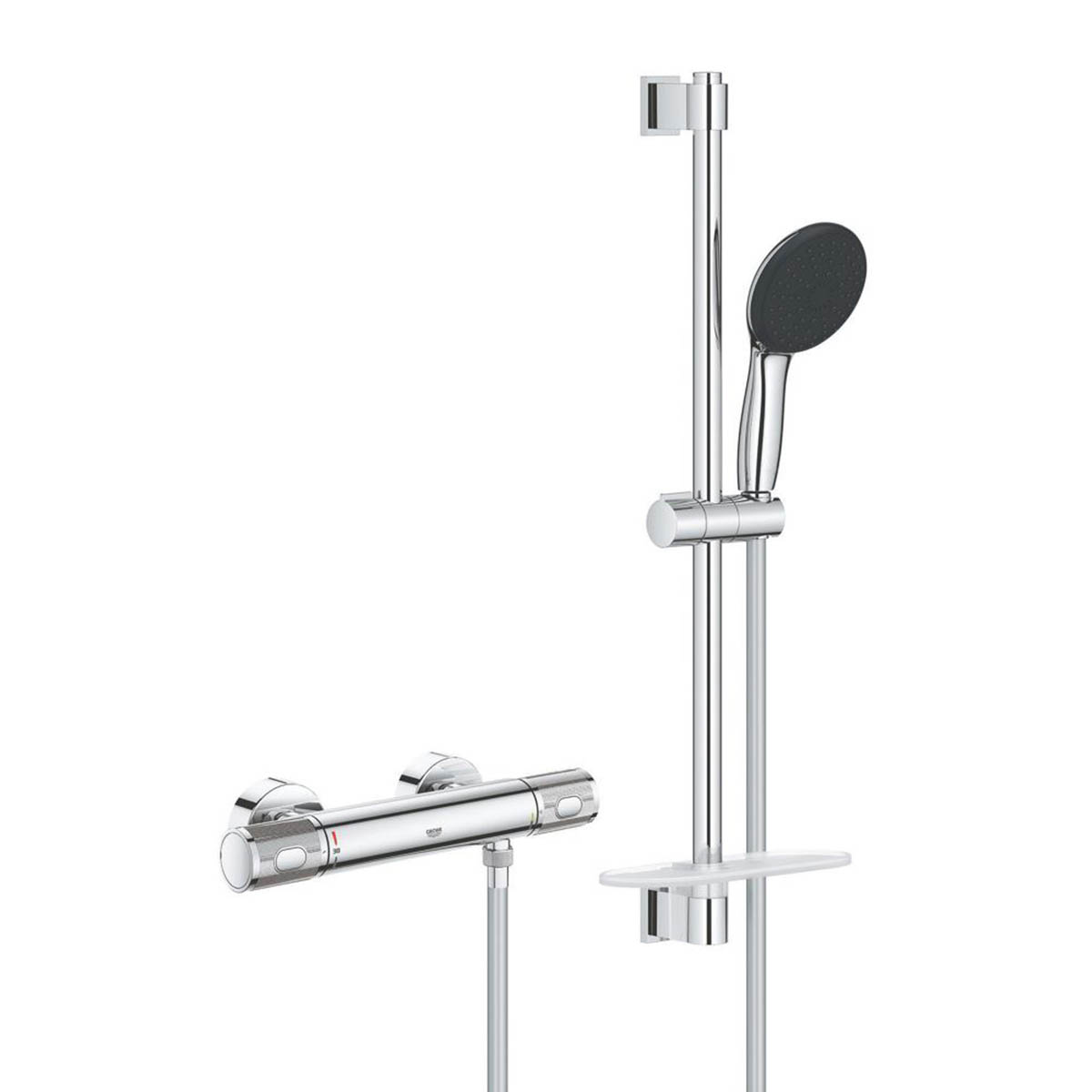 Grohe Shower Mixer Set Thermostatic Chrome 3 Spray Pattern Adjustable Round - Image 1