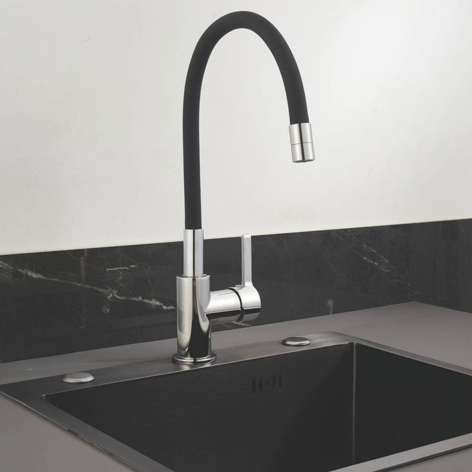 Kitchen Tap Mono Mixer Chrome Black Single Lever Swivel Spout Modern Faucet - Image 2