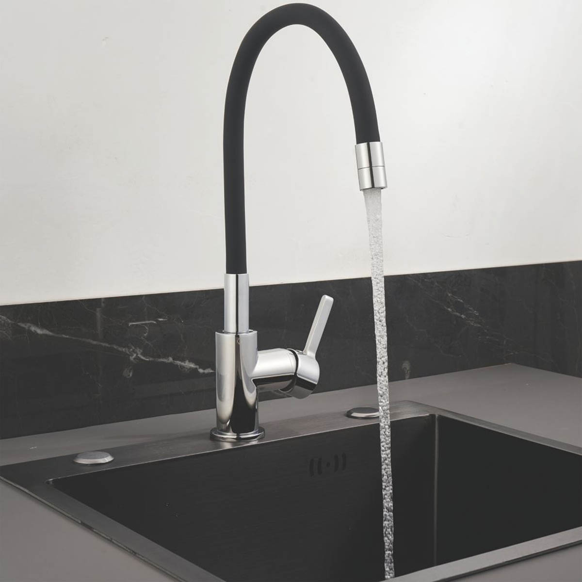 Kitchen Sink Tap Mono Mixer Chrome Black Single Lever Swivel Spout Modern Faucet - Image 3