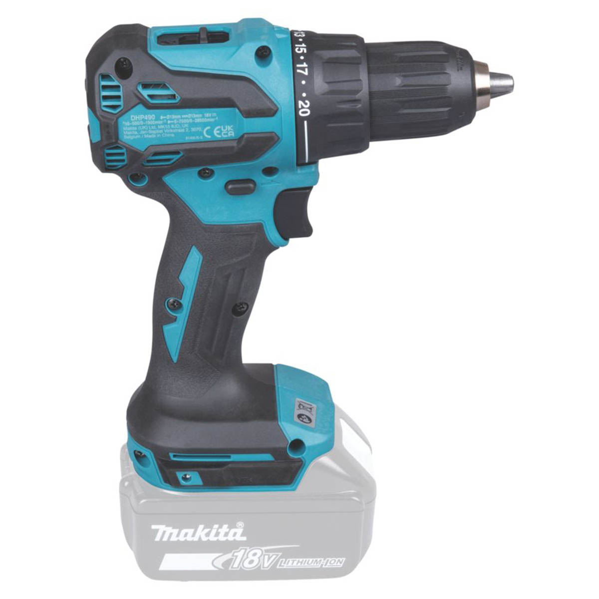 Makita Combi Drill Cordless 18V Li-Ion DHP490 Brushless Soft Grip Body Only - Image 4