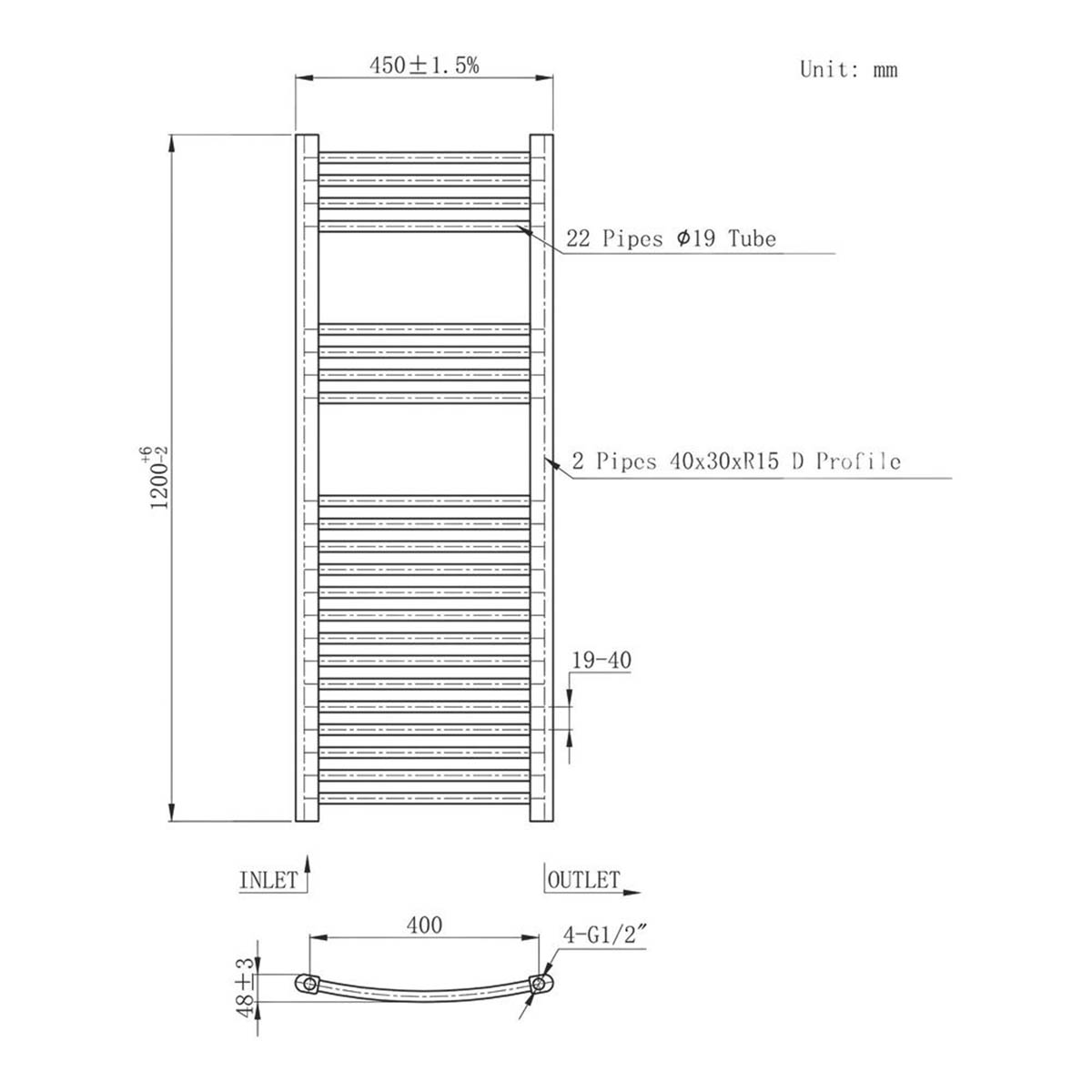 Flomasta Towel Rail Radiator White Curved Bathroom Warmer Ladder 120x45cm - Image 5